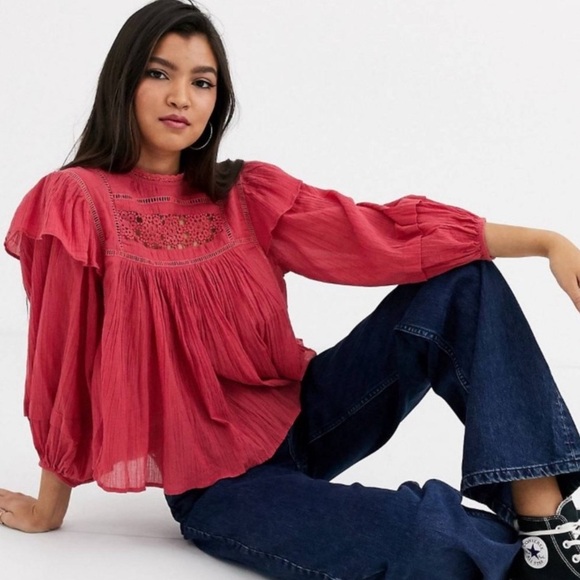 Free People Laura Cotton Ruffled Top Size Small NWOT - Picture 1 of 9